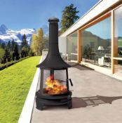 1 OUTDOOR 1.75M STEEL CHIMINEA FIREPLACE WITH COOKING GRILL IN BLACK RRP Â£299 (PICTURES FOR