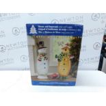 1 BOXED 8 INCHES (41.9CM) INDOOR CRACKLE GLASS SNOWMAN & MOOSE TABLE TOP ORNAMENT WITH 40 LED LIGHTS