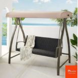 1 BOXED AGIO CAMERON WOVEN 2 SEATER CANOPY SWING IN BLISS SAND RRP Â£599.99
