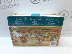1 BOXED FESTIVE GLASS TEALIGHT CANDLE HOLDERS RRP Â£29.99
