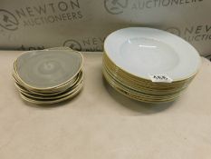 1 SET OF 12 CHURCHILL STONECAST TRIANGLE PLATES AND 12 X CHURCHILL STONECAST ROUND WIDE RIM BOWLS