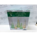 1 BOXED SET OF 5 GLASS TREES WITH LED LIGHTS IN GREEN RRP Â£49