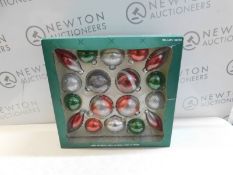 1 BOXED 3.5 INCHES (9CM) ASSORTED CHRISTMAS GLASS ORNAMENTS RRP Â£39 (1 BROKEN)