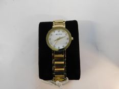 1 BOXED BULOVA LADIES DIAMONDS WHITE MOTHER OF PEARL DIAL GOLD BRACELET WATCH MODEL 97P133 RRP Â£