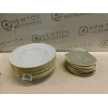 1 SET OF 12 CHURCHILL STONECAST TRIANGLE PLATES AND 12 X CHURCHILL STONECAST ROUND WIDE RIM BOWLS