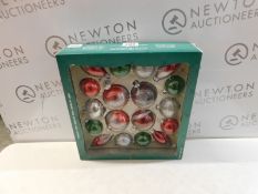 1 BOXED 3.5 INCHES (9CM) ASSORTED CHRISTMAS GLASS ORNAMENTS RRP Â£39 (1 BROKEN)