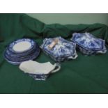 Part blue and white dinner service (marked F & Sons, Oxford, Burslem) incl.