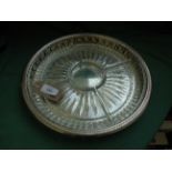 Circular Sheffield plated hors-d'oeuvre dish with pierced ribbed border inset 5 glass cpt's (32