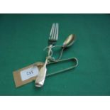 Small pair of silver sugar tongs (Sheffield 1946), Victorian silver pickle fork (London 1877),