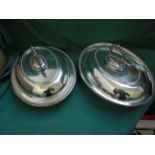 Pair of ornate early 20th century plated lidded entrée dishes each with detachable handle ex.