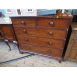 Mahogany chest of 2 short and 3 long graduated drawers each with bobbin handles on shaped feet (44"