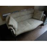 Mahogany framed Edwardian 2 seater couch on pot castors, the padded scrolled arms, back,