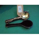 Unusual silver spoon with decorative seal tip in original black leather box (Sheffield 1906)