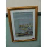 Framed signed watercolour of Quayside at Abersoch