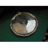 Most decorative Georgian silver circular serving tray with raised ribbed border on 3 claw feet 13