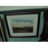 Framed watercolour of Louth from The Wolds by T.E.J.