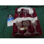 Unused boxed set of 6 Schott Chatsworth cut glass wine goblets