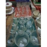 2 trays of various drinking glasses,