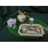 Royal Worcester cream ground milk jug and 3 handled miniature Royal Worcester loving cup and lidded