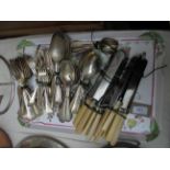 Large selection of plated cutlery, bone handled knives etc.