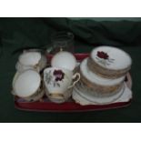 21 piece Royal Staffordshire bone china 'Roses to Remember' tea service, glass water jug etc.