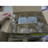 Boxed set of 12 unused wine goblets together with 10 unused balloon shaped wine goblets, misc.