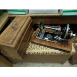 Superb vintage sewing machine with lidded case by Frister & Rossmann detailed decorative design,