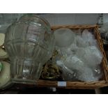 Basket containing a selection of wall and ceiling light fittings incl.