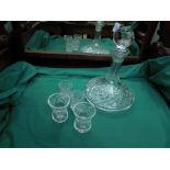 Attractive cut glass ships decanter and 4 posy bowls