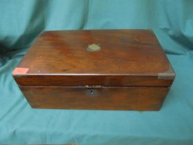 Mahogany writing slope with original leather and ink wells