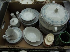 Part dinner service by Noritake, Sri Lanka marked Blue Hill with plates, saucers, jugs, tureen,