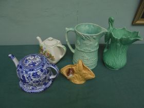 Box containing mainly 1930's pottery incl 2 large decorative jugs, 1 marked Arthur Wood,