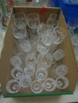 Large selection cut glass wine whisky and liqueur glasses