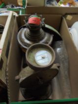 Metal and glass oil lamp,