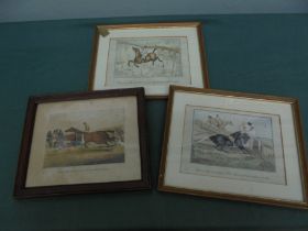 3 framed early horse racing prints