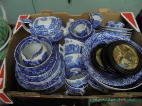 A large collection of blue and white ceramic plates, teapot, egg cups, cups and saucers, dishes,