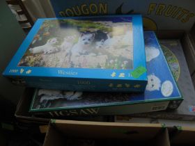 Large box of old jigsaws in original boxes