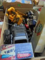 Large box of old remote control vehicles, trucks, lorries,