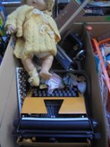 Box of vintage toys to include Comet metal child's sewing machine,