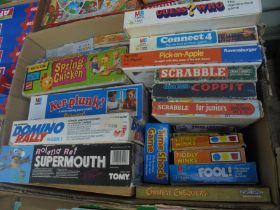 Large box of vintage children's games incl Ker-Plunk, Spring Chicken Connect Four,