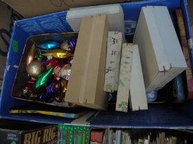 Box containing a large variety of vintage Christmas decorations,