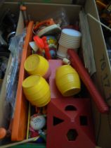 Box of vintage plastic child's toys incl.