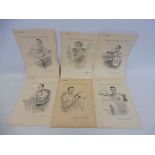 Six prints from a set of 12 (7-12) of 'Famous Racing Motorists', a supplement to The Autocar,