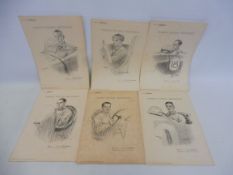 Six prints from a set of 12 (7-12) of 'Famous Racing Motorists', a supplement to The Autocar,