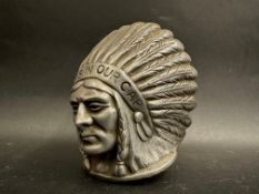 A Guy 'feathers in our cap' polished aluminium Native American lorry mascot, approx. 4 1/2" high.