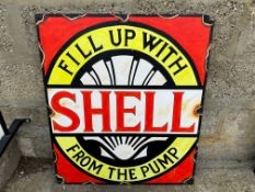 A contemporary and decorative oil on board in the style of an old Shell advertising sign.