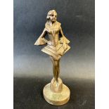 A car mascot in the form of a cabaret girl, Art Deco style design, approx. 6 1/2" tall overall.