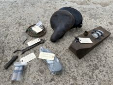 A collection of early Calthorpe motorcycle parts including a petrol tank, circa 1916, a saddle,