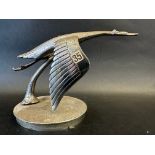 An Art Deco stylised car accessory mascot in the form of a stork in flight, to suit Hispano Suiza or