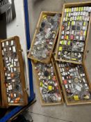 A five drawer chest containing a large array of car clock parts from a clock restorer.